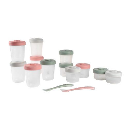 Pack premiers repas (12 portions + 2 cuillères) Eucalyptus/Rose/Gris