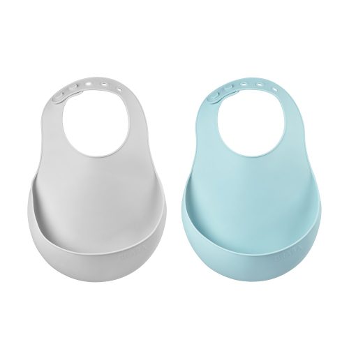 Lot de 2 bavoirs silicone Bleu clair/Gris