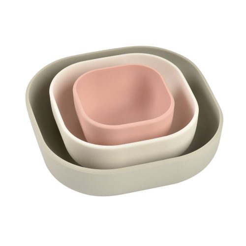 Lot de 3 bols silicone gigogne Rose/Gris velours