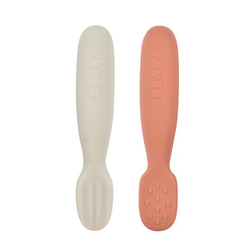 Lot 2 pré-cuillères d'apprentissage silicone Terracotta/Gris velours