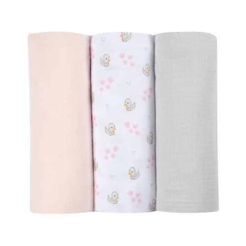 Lot de 3 langes en coton Cygne/Rose