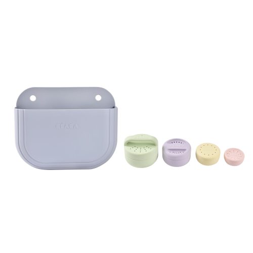 Coffret de bain : panier et jouets de bain silicone Galet / Menthe au lait / Multi couleurs