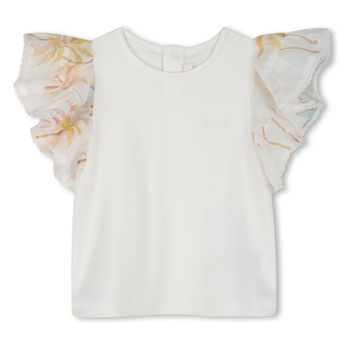 CHLOE T-shirt bimatière en coton FILLE 18M Blanc