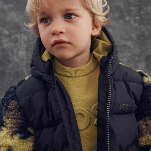 BOSS Doudoune bimatière à capuche GARCON 12M Noir