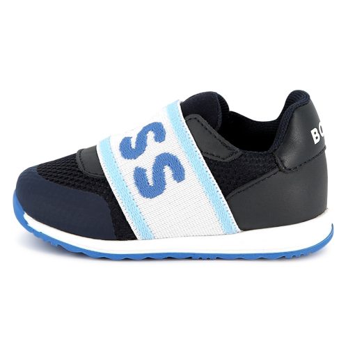 BOSS Baskets en cuir et maille ajourée GARCON 30 Bleu