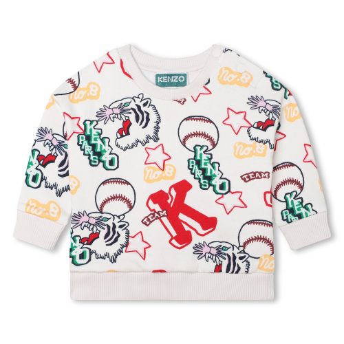 KENZO KIDS Sweat-shirt en coton imprimé FILLE 12M Blanc