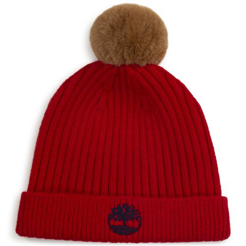 TIMBERLAND Bonnet avec pompon et broderie GARCON T2 Rouge