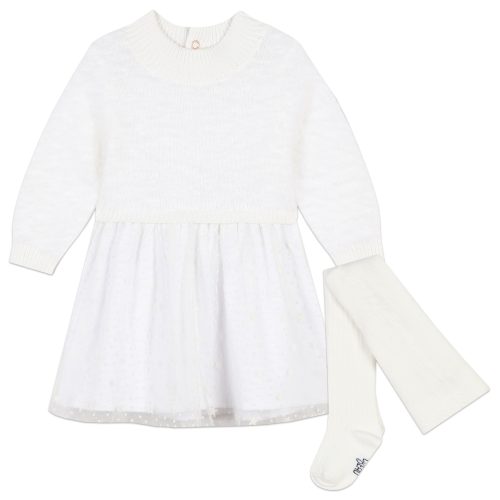 CARREMENT BEAU Robe bi-matière en tricot FILLE 18M Beige