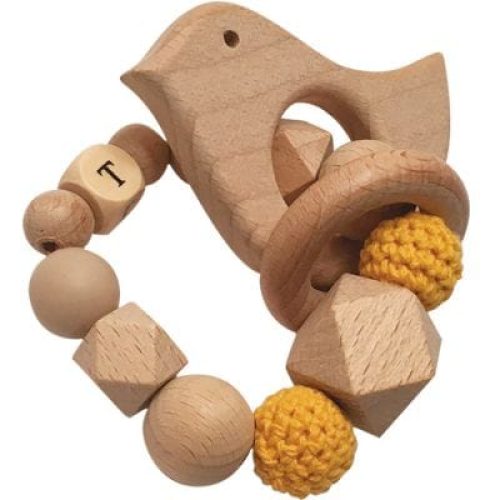 anneau-de-dentition-en-bois-oiseau-moutarde-et-beige-personnalisable