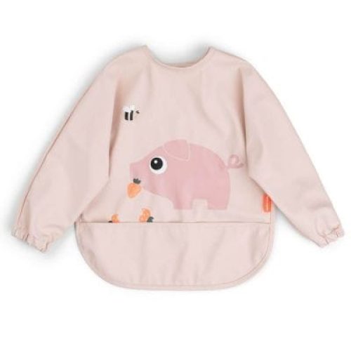 bavoir-a-manches-avec-poche-tiny-farm-rose