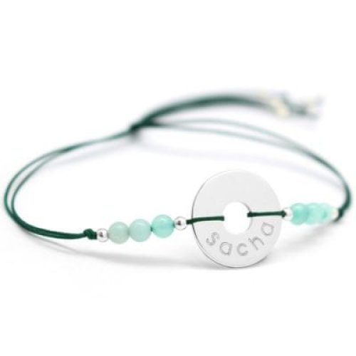 bracelet-cordon-rainbow-mini-jeton-vert-foret-personnalisable-argent-925