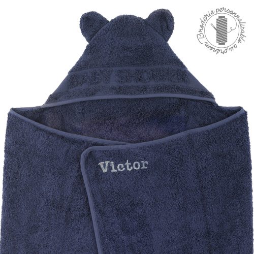 Cape de bain Babyshower personnalisable - bleu marine