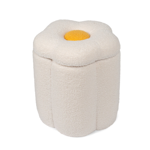 Pouf + Coffre à jouets Fleur blanc cassé