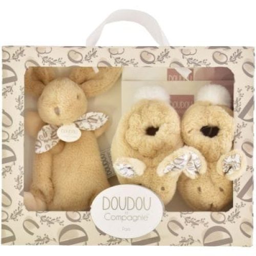 coffret-chaussons-et-doudou-beige-lapin-doudou-reconditionne