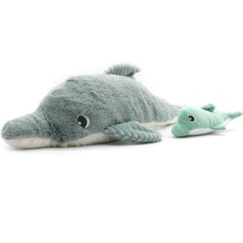 grande-peluche-tofou-le-dauphin-maman-et-bebe-menthe-50-cm