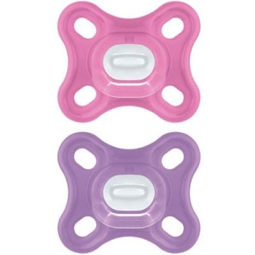 lot-de-2-sucettes-en-silicone-comfort-rose-et-parme-0-2-mois