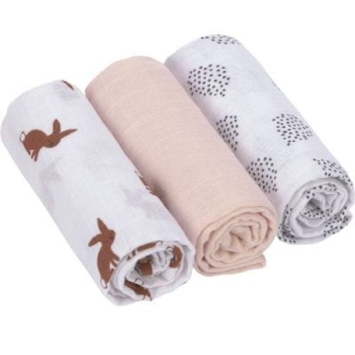 lot-de-3-langes-en-mousseline-little-forest-lapin-60-x-60-cm