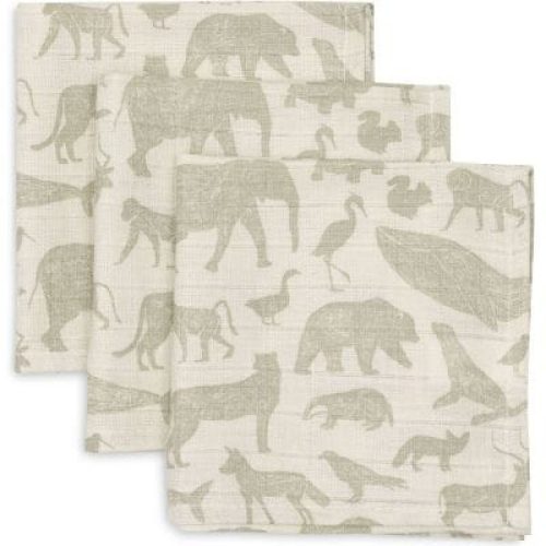 lot-de-3-mini-langes-en-gaze-de-coton-animals-olive-green-31-x-31-cm