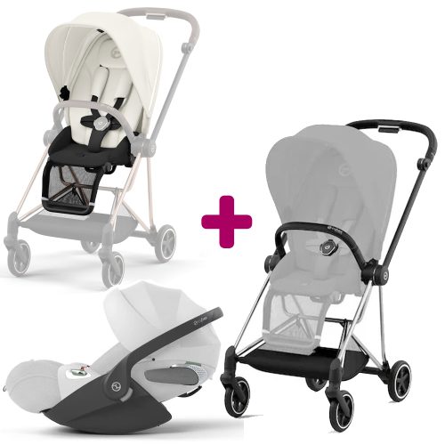 Pack duo Châssis poussette Mios chrome black +Siège + Cloud T i-size tissus plus Platinum White  Cybex