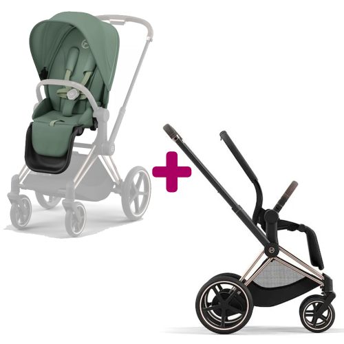 Poussette Epriam Chassis rosegold + siège Leaf Green  Cybex