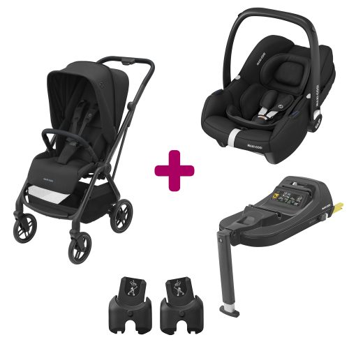 Pack poussette duo Léona 2 + cabriofix i-size essential black + base cabriofix i-size  Maxi Cosi