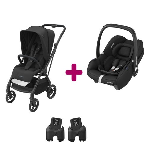 Pack poussette duo Léona 2 + cabriofix i-size essential black  Maxi Cosi