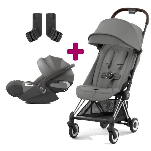 Pack Poussette duo Coya Mirage Grey + coque Cloud T i-size Mirage Grey + adaptateurs coque  Cybex