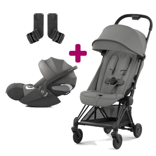 Pack poussette duo Coya Mirage Grey + coque Cloud T i-size Mirage Grey + adaptateurs coque  Cybex