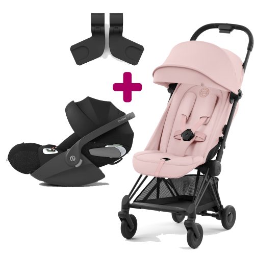 Pack poussette duo Coya Peach Pink + coque Cloud T sepia Black + adaptateurs coque  Cybex