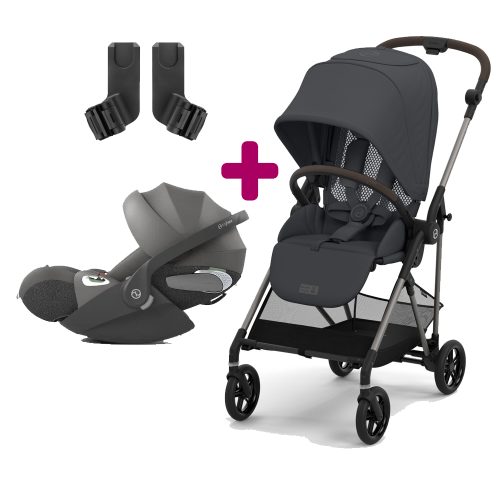 Pack poussette duo Melio 3 Monument Grey + Coque Cloud T i-Size Mirage Grey + adaptateurs coque  Cybex