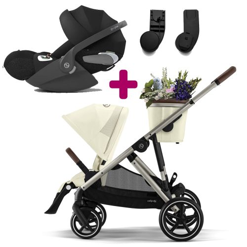 Pack poussette duo Gazelle S 2023 Seashell beige + coque Cloud T i-size Sepia Black + adaptateurs coque  Cybex