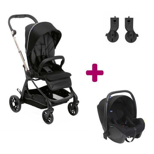 Pack poussette Duo One4ever Siège auto + adaptateurs pirate black  Chicco