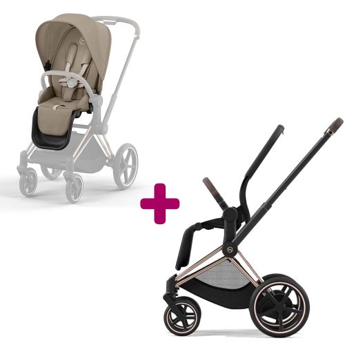 Pack Poussette Chassis ePriam Rosegold + Siege Priam Cozy Beige  Cybex