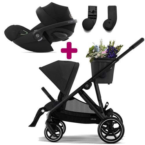 Pack Poussette Duo Gazelle S 2023 Noir Moon Black + adaptateurs + Coque Cloud G i-Size Moon Black  Cybex