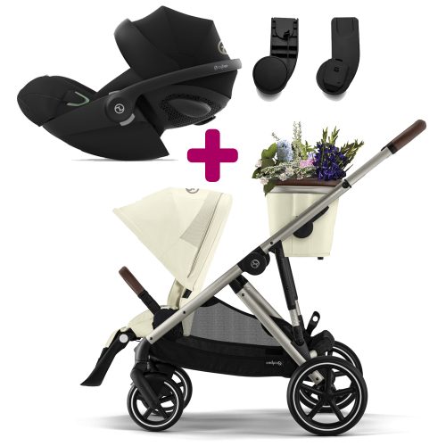 Pack Poussette Duo Gazelle S 2023 Taupe Seashell beige + adaptateurs + Coque Cloud G i-Size Moon Black  Cybex