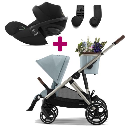 Pack Poussette Duo Gazelle S 2023 Taupe  sky blue + adaptateurs + Coque Cloud G i-Size Moon Black  Cybex