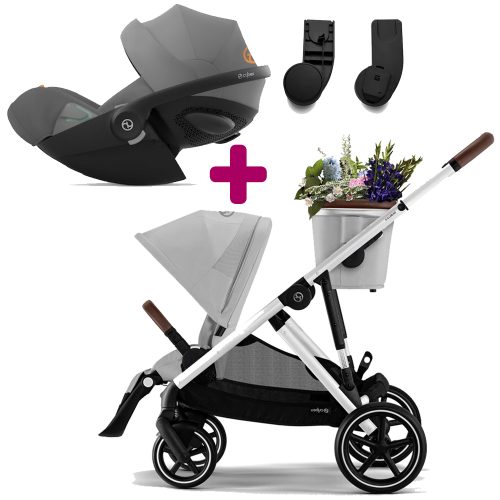 Pack Poussette Duo Gazelle S 2023 Silver Lava Grey + adaptateurs + Coque Cloud G i-Size Tissu Plus Lava Grey  Cybex