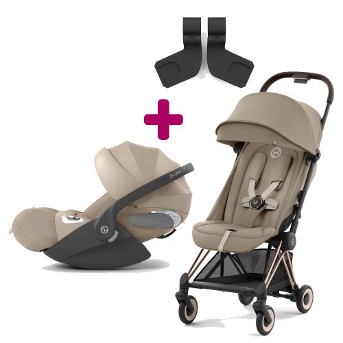 Pack Poussette Duo Coya Châssis Rose Gold et Siège Cozy Beige + adaptateurs + coque Cloud T i-size Cozy Beige  Cybex