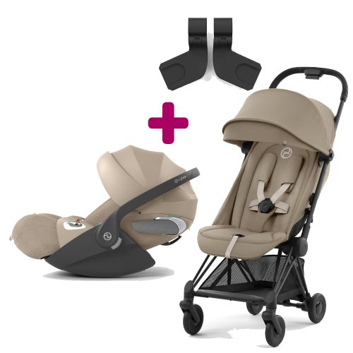 Pack Poussette Duo Coya Châssis Matt Black et Siège Cozy Beige + adaptateurs + coque Cloud T i-size Cozy Beige  Cybex