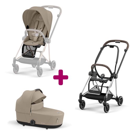 Pack Poussette Duo Châssis poussette Mios chrome brown 2022 + siège Mios Cozy Beige + Nacelle Luxe Mios Cozy Beige  Cybex