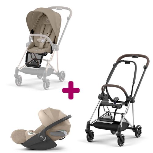 Pack Poussette Duo Châssis poussette Mios chrome brown 2022 + siège Mios Cozy Beige + coque Cloud T i-size Cozy Beige  Cybex