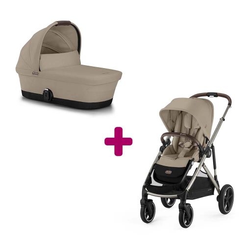 Pack Duo Poussette Gazelle S Châssis Taupe et Siège Almond Beige + Nacelle bébé Gazelle S Almond Beige  Cybex