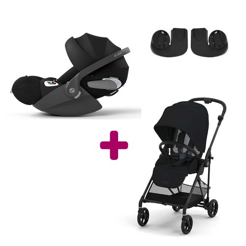 Pack Poussette Duo Melio 4 Magic Black + adaptateurs + Coque Cloud T i-Size Sepia Black  Cybex