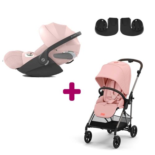 Pack Poussette Duo Melio 4 Candy Pink + adaptateurs + Coque Auto Cloud T i-Size Tissu Plus Peach Pink  Cybex