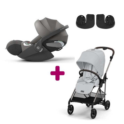 Pack Poussette Duo Melio 4 Fog Grey + adaptateurs + Coque Cloud T i-Size Mirage Grey  Cybex