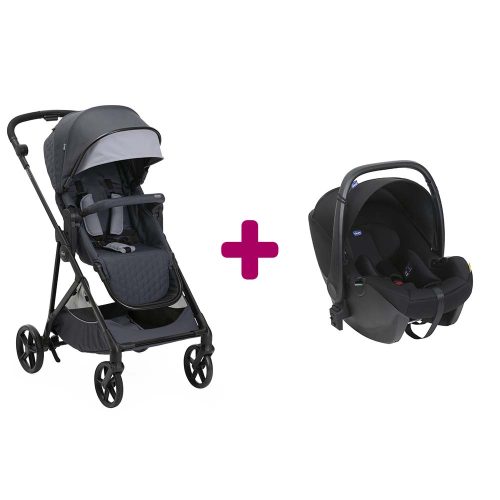 Pack poussette Duo Seety Boston grey + coque Kory Essential black  Chicco