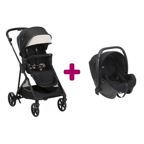 Pack poussette Duo Seety Etna black + coque Kory Essential black  Chicco