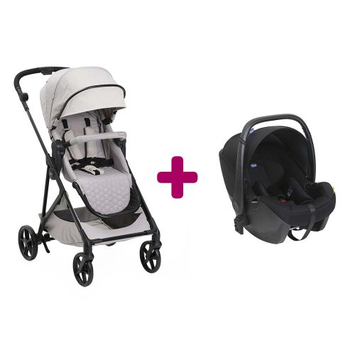 Pack poussette Duo Seety Florence beige + coque Kory Essential black  Chicco