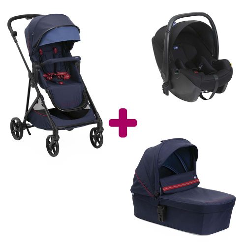 Pack poussette trio Seety Oxford blue + coque Kory essential black  + nacelle oxford blue  Chicco