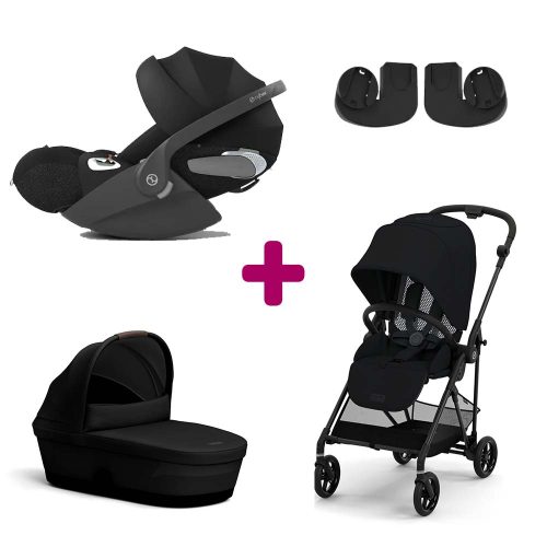 Pack Poussette trio  Melio 4 chassis carbon Magic Black + Nacelle Melio 4 Magic Black + adaptateurs coque + Coque Cloud T i-Size Sepia Black  Cybex